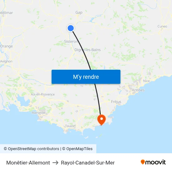 Monêtier-Allemont to Rayol-Canadel-Sur-Mer map