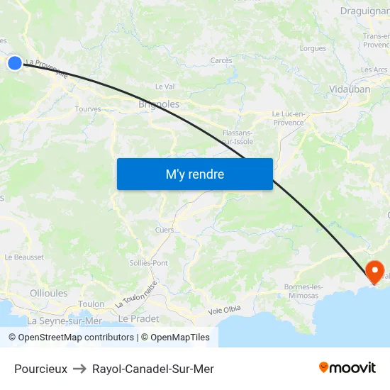 Pourcieux to Rayol-Canadel-Sur-Mer map