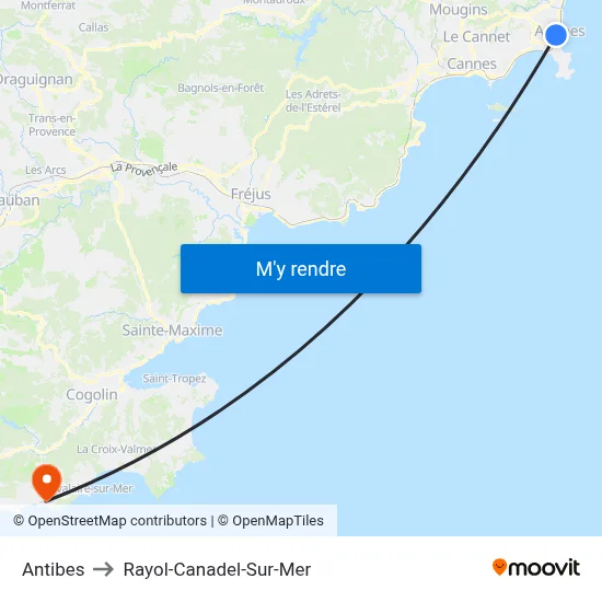 Antibes to Rayol-Canadel-Sur-Mer map