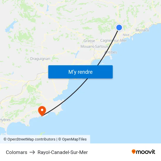 Colomars to Rayol-Canadel-Sur-Mer map