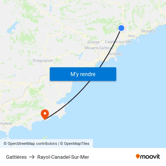 Gattières to Rayol-Canadel-Sur-Mer map