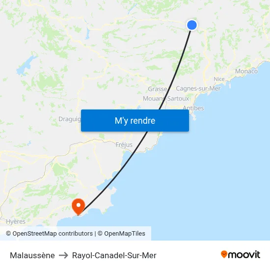 Malaussène to Rayol-Canadel-Sur-Mer map