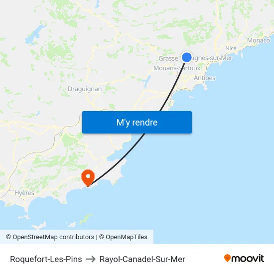Roquefort-Les-Pins to Rayol-Canadel-Sur-Mer map