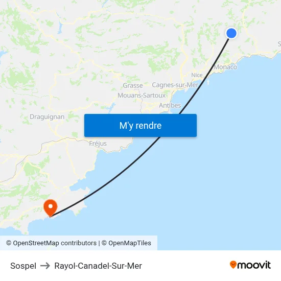 Sospel to Rayol-Canadel-Sur-Mer map