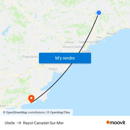 Utelle to Rayol-Canadel-Sur-Mer map