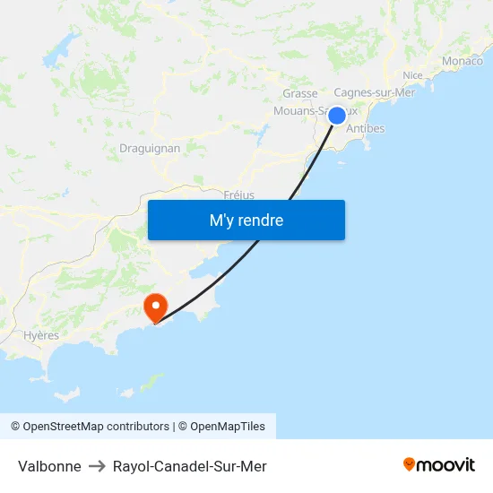 Valbonne to Rayol-Canadel-Sur-Mer map