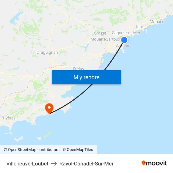 Villeneuve-Loubet to Rayol-Canadel-Sur-Mer map