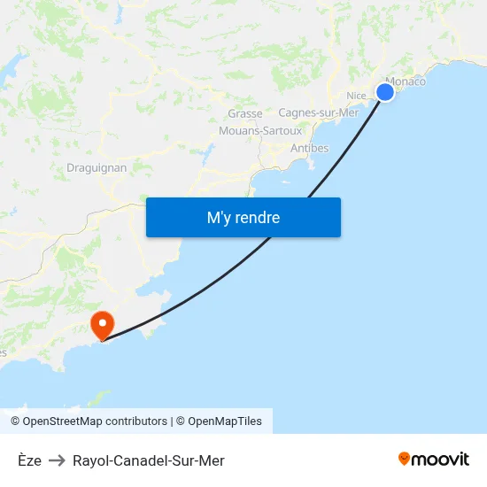 Èze to Rayol-Canadel-Sur-Mer map