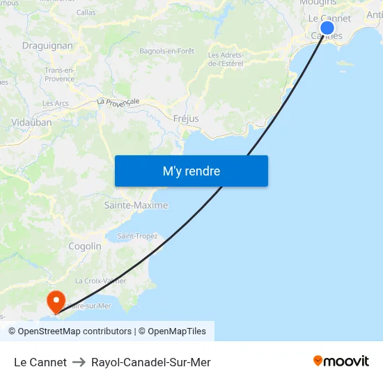 Le Cannet to Rayol-Canadel-Sur-Mer map