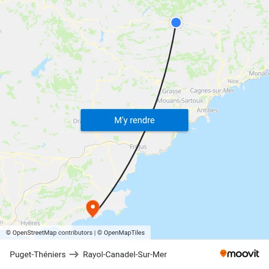 Puget-Théniers to Rayol-Canadel-Sur-Mer map