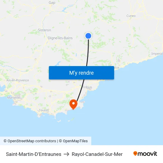 Saint-Martin-D'Entraunes to Rayol-Canadel-Sur-Mer map