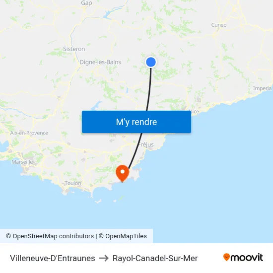Villeneuve-D'Entraunes to Rayol-Canadel-Sur-Mer map