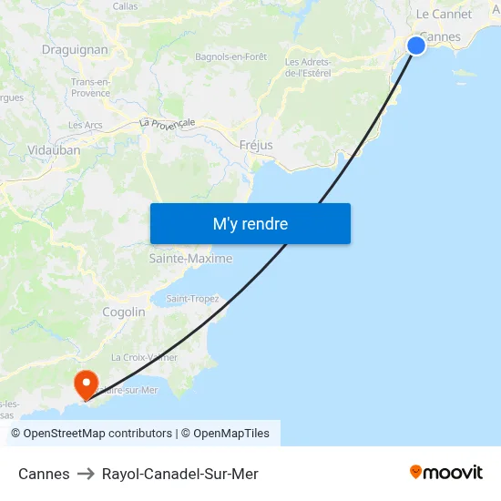 Cannes to Rayol-Canadel-Sur-Mer map