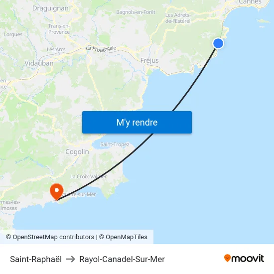 Saint-Raphaël to Rayol-Canadel-Sur-Mer map
