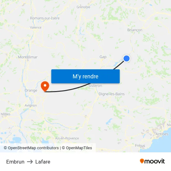 Embrun to Lafare map