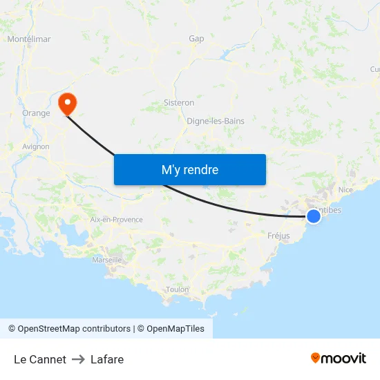 Le Cannet to Lafare map