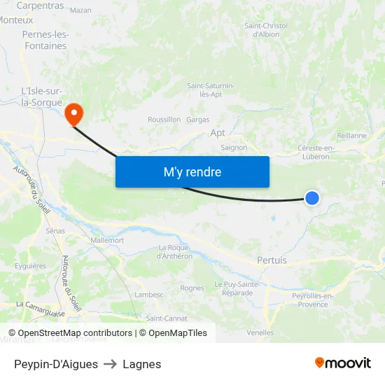 Peypin-D'Aigues to Lagnes map