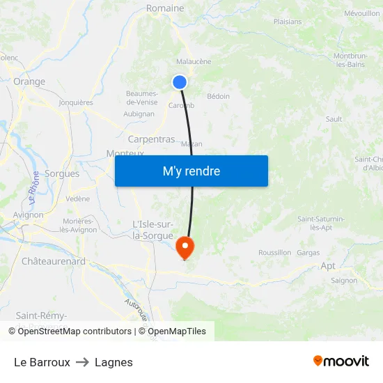 Le Barroux to Lagnes map