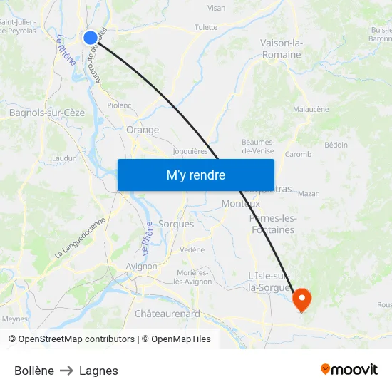 Bollène to Lagnes map