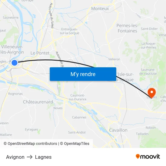 Avignon to Lagnes map