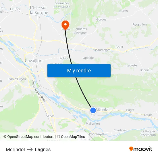 Mérindol to Lagnes map