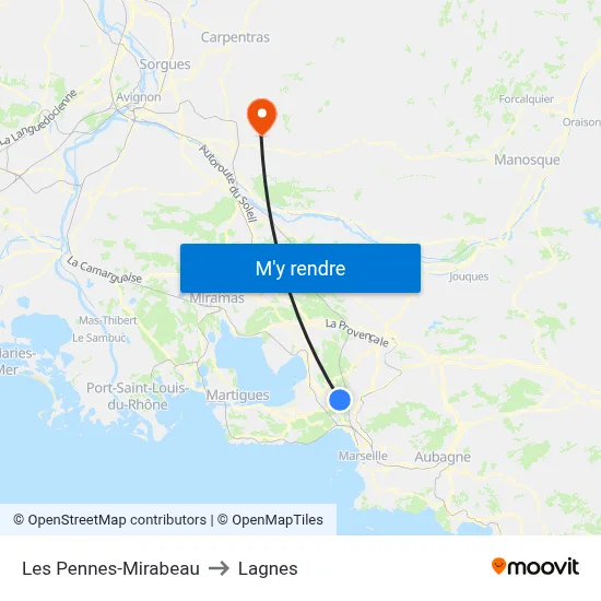 Les Pennes-Mirabeau to Lagnes map