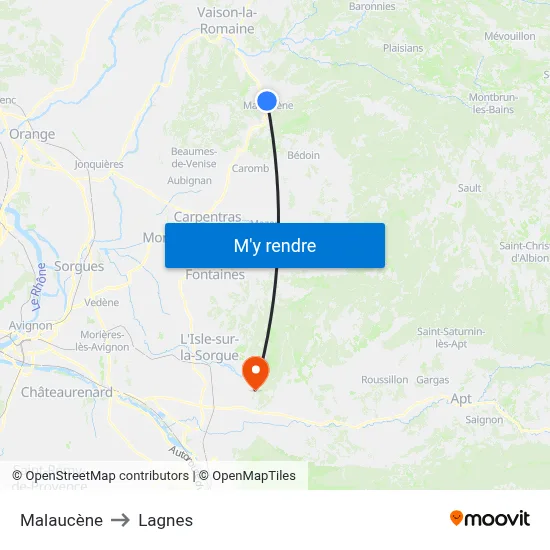 Malaucène to Lagnes map