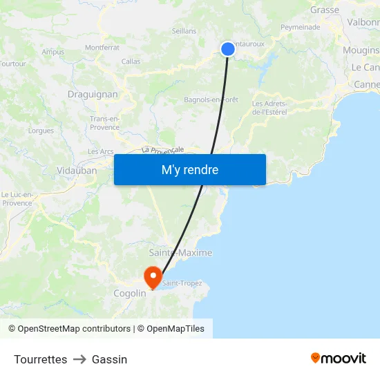 Tourrettes to Gassin map