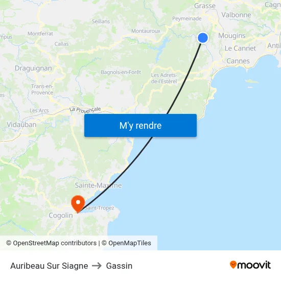Auribeau Sur Siagne to Gassin map