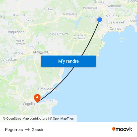 Pegomas to Gassin map