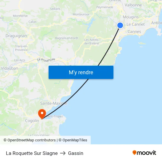 La Roquette Sur Siagne to Gassin map