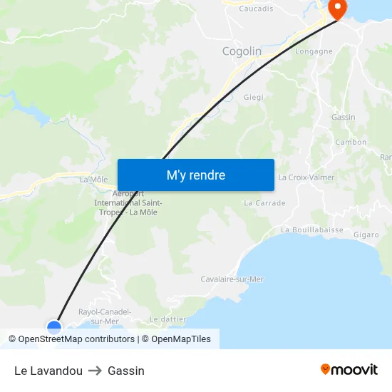 Le Lavandou to Gassin map