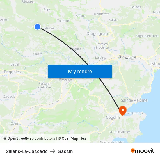Sillans-La-Cascade to Gassin map