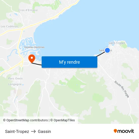 Saint-Tropez to Gassin map
