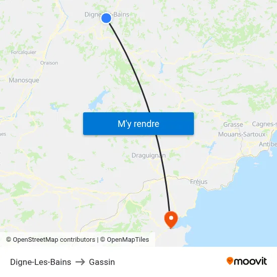 Digne-Les-Bains to Gassin map