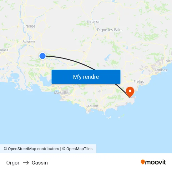 Orgon to Gassin map