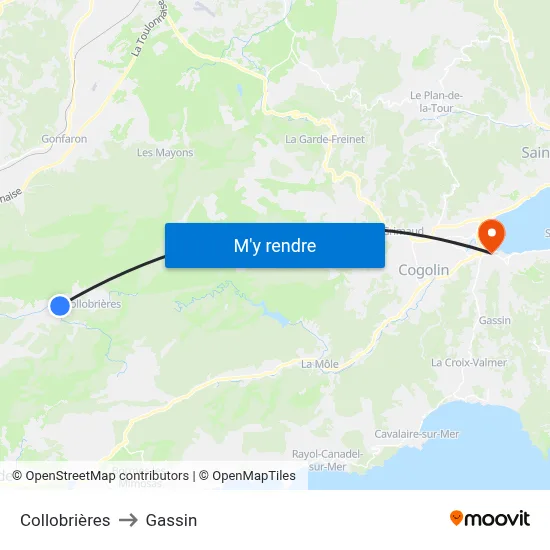 Collobrières to Gassin map