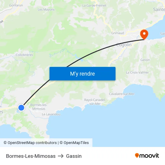 Bormes-Les-Mimosas to Gassin map