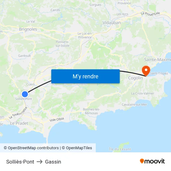 Solliès-Pont to Gassin map