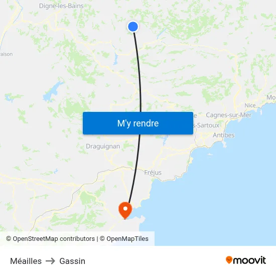 Méailles to Gassin map