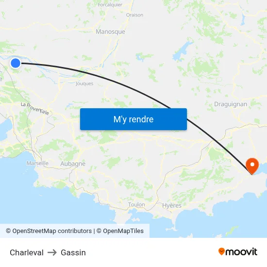 Charleval to Gassin map