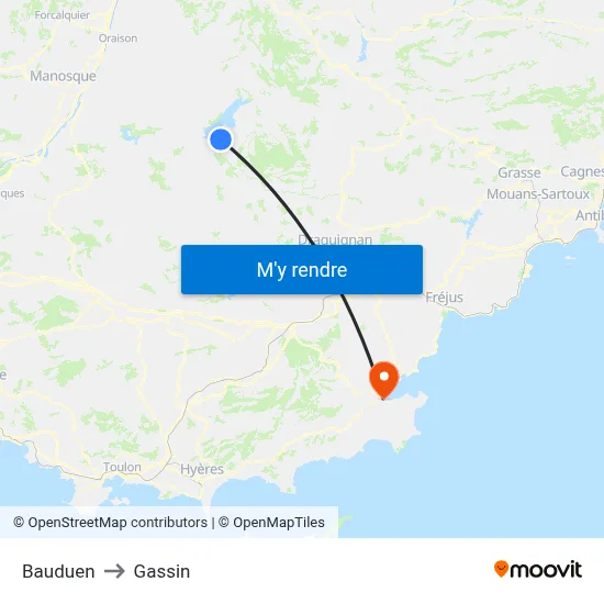 Bauduen to Gassin map