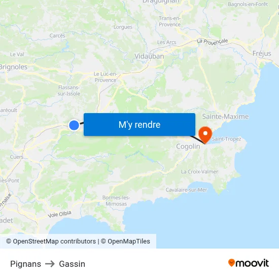 Pignans to Gassin map