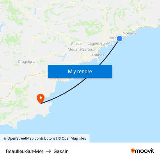 Beaulieu-Sur-Mer to Gassin map