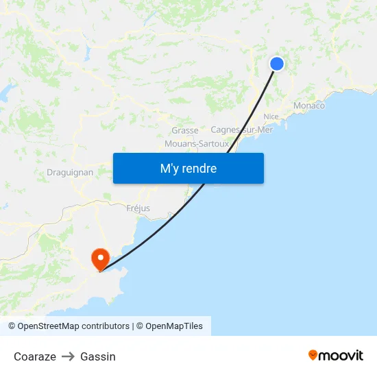 Coaraze to Gassin map