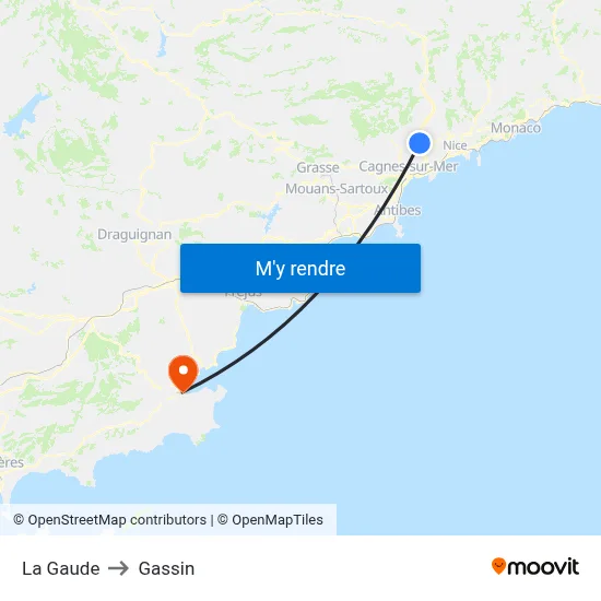 La Gaude to Gassin map