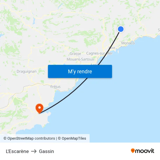 L'Escarène to Gassin map