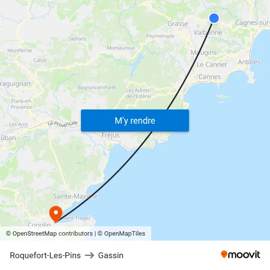 Roquefort-Les-Pins to Gassin map