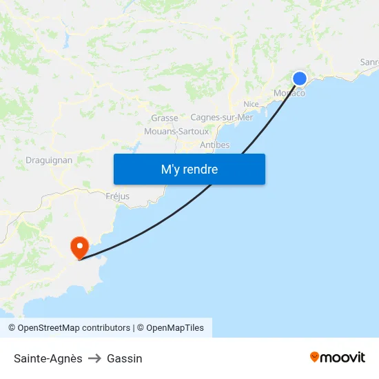 Sainte-Agnès to Gassin map