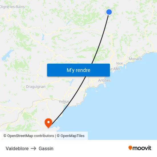 Valdeblore to Gassin map